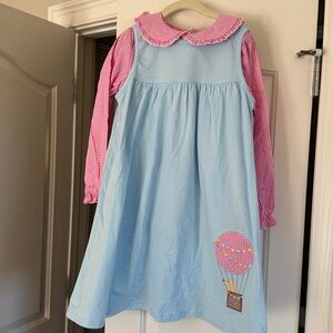 Pink and Blue Gingham Dress with Balloon Patch